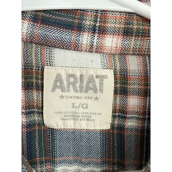 Ariat Retro Fit Pearl Snap Western Shirt Mens Large Blue White Rust Plaid - Picture 7 of 9
